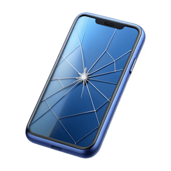 immaculate joyful urban Smartphone showing broken screen with spiderweb cracks with Transparent Background studio quality png