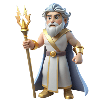 radiant energetic surreal Zeus, king of the gods, holding a lightning bolt with Transparent Background authentic png