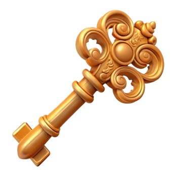 rare retro A vintage key with intricate carvings and embellishments with Transparent Background 4K png