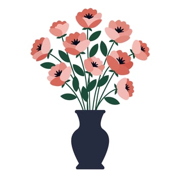 A bouquet of pink and white flowers in a sleek black vase, showcasing minimalistic design and vibrant colors in art vector