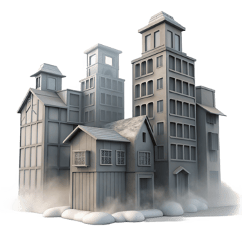impressive modern Silhouetted Buildings in Fog Transparent Background high quality png