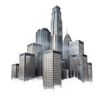 dramatic artistic Silhouetted Skyscrapers in Fog Transparent Background professional png