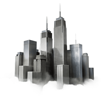 elegant classic Silhouetted Skyscrapers in Fog Transparent Background png