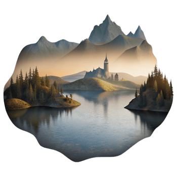 magnificent classic Silhouette Lake Landscape Transparent Background detailed png