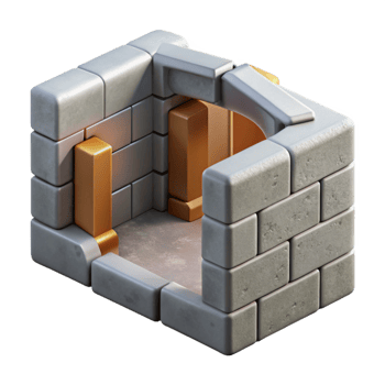 unforgettable mid-century Concept art style, isolated cutout of a self-healing, concrete wall section with Transparent Background gallery standard png