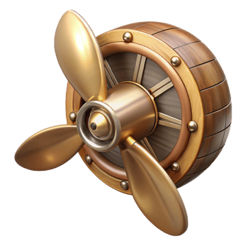 breathtaking traditional Steampunk airship propeller made of polished wood and copper with Transparent Background luxury png