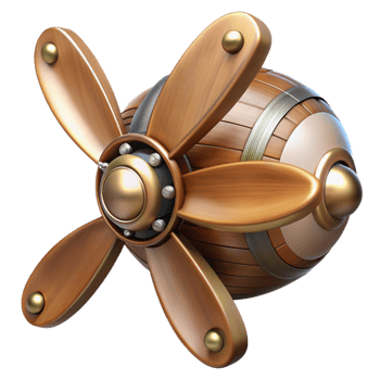 wonderful remarkable Steampunk airship propeller made of polished wood and copper with Transparent Background png