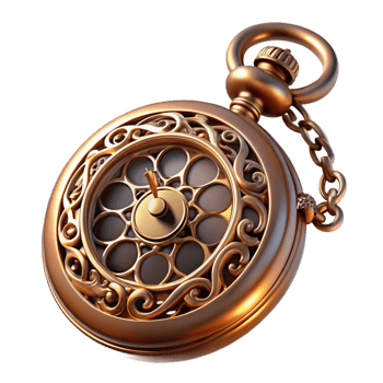 playful exquisite Steampunk pocket watch with ornate filigree and Roman numerals with Transparent Background detailed png