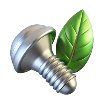 elegant artistic Silver Screw and Green Leaf with Veins Transparent Background original png