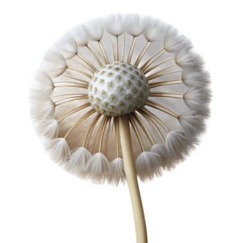 captivating tropical Hyper-specific, professional render, isolated cutout, photorealistic single, dandelion seed head with Transparent Background crisp png