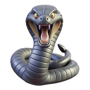 fascinating rustic Hyper-specific concept art style isolated cutout of a professional render of a single, coiled king cobra with hood flared, fangs bared with Transparent Background impeccable png