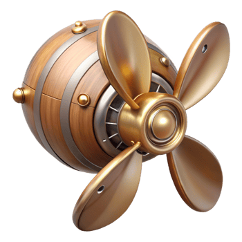mesmerizing rustic Steampunk airship propeller made of polished wood and copper with Transparent Background premium png