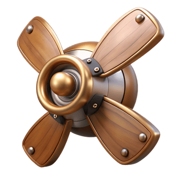 glorious whimsical nordic Steampunk airship propeller made of polished wood and copper with Transparent Background elite png