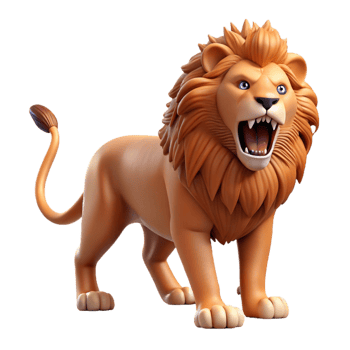 magnificent elegant Hyper-specific isolated cutout of a concept art style professional render of a roaring African lion, mane fully extended with Transparent Background professional png