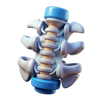 ethereal immaculate Professional render, concept art style, biomechanical spine with integrated hydraulics, isolated cutout with Transparent Background crisp png