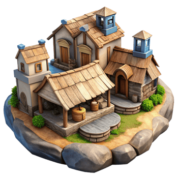 magnificent artistic Skybound Village Transparent Background with Rustic Charm authentic png