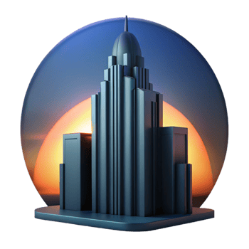 beautiful minimalist Skyscraper Silhouette at Sunset Isolated Dark Blue genuine png