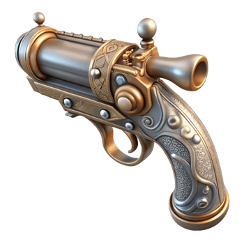 unparalleled contemporary Steampunk pistol with ornate engravings and pearl grips with Transparent Background 4K png