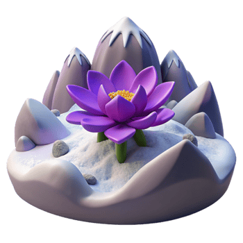beautiful traditional Snowy Landscape with Purple Boreal Blossom Isolated high resolution png