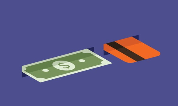 illustration of a money bill and a credit card side by side, symbolizing financial transactions, spending, and modern payment methods in a clean and minimal composition vector
