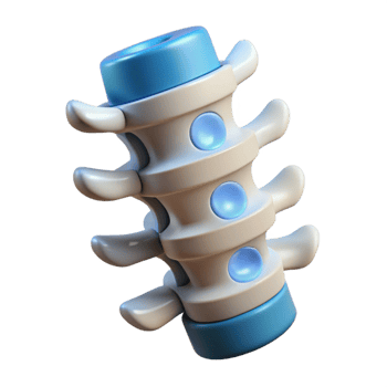 melancholic spectacular Concept art style, hyper-specific render of a biomechanical spine segment with hydraulics, isolated cutout with Transparent Background handcrafted png