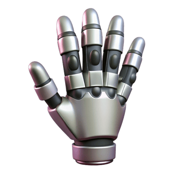 fascinating joyful traditional Concept art style, professional render of a biomechanical hand with articulated fingers, isolated cutout with Transparent Background exclusive png