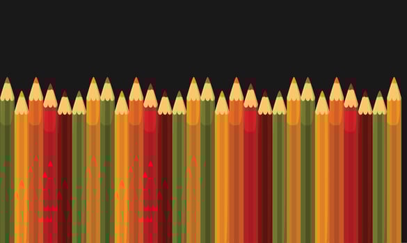 Flat design illustration of colorful pencils arranged on a background, symbolizing creativity, art, and education in a vibrant and playful composition. vector