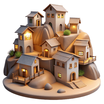 magnificent artistic Softly Lit Hillside Homes Cutout Vespera Village Isolated detailed png
