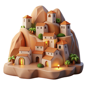 elegant rustic Softly Lit Hillside Town Isolated on Transparent detailed png
