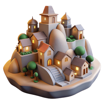 magnificent minimalist Softly Lit Hillside Town Isolated on Transparent authentic png