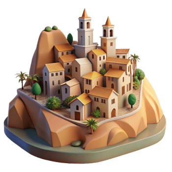 impressive traditional Softly Lit Hillside Town Isolated on Transparent exclusive png