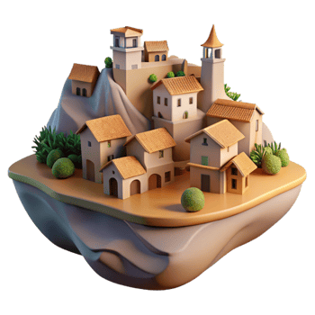 dramatic artistic Softly Lit Vespera Village Cutout Twilight Scene Isolated premium png