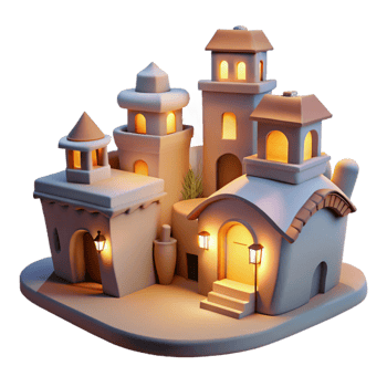stunning creative Softly Lit Vespera Village Cutout Twilight Scene Isolated detailed png