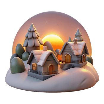impressive modern Softly Lit Village Cutout Twilight Hillside Vista Isolated png