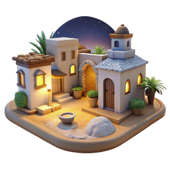 magnificent rustic Softly Lit Village Cutout Twilight Hillside Vista Isolated premium png
