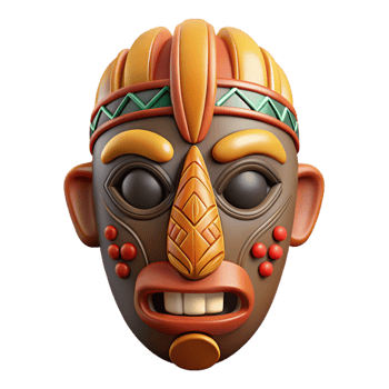 dramatic signature Photorealistic isolated cutout of a single, intricate Tribal mask, African style, isolated cutout with Transparent Background png