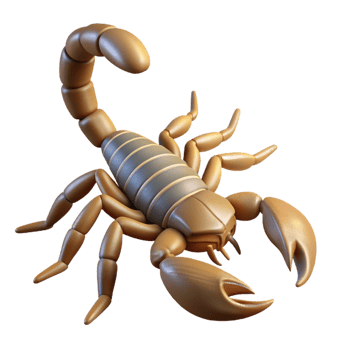 radiant renaissance Concept art style hyper-specific isolated cutout professional render of a single scorpion with Transparent Background precision png