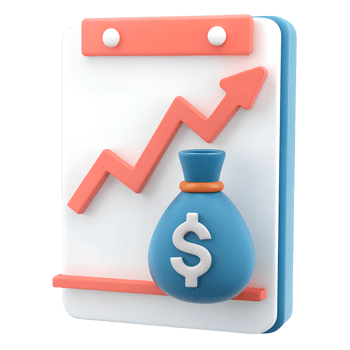 3D icon, Money Bag with Graph Icon, RED AND BLUE Theme png