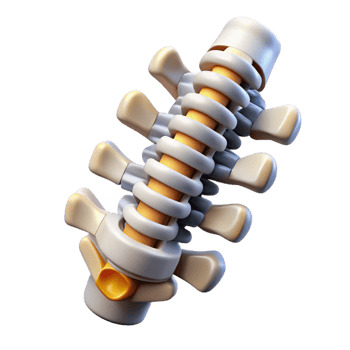 gorgeous celebrated Isolated cutout, concept art style biomechanical spine with articulated vertebrae and hydraulic pistons Ultra-detailed with Transparent Background png