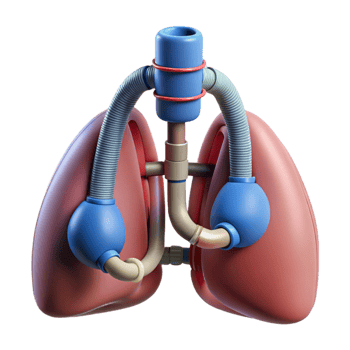 inspired elegant Hyper-specific, professional render of a biomechanical lung with filtration membranes and oxygen tanks Isolated cutout Photorealistic with Transparent Background crisp png