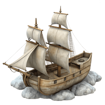 vibrant creative Solitary Sailing Ship Isolated Gray Cloudy Sky exclusive png