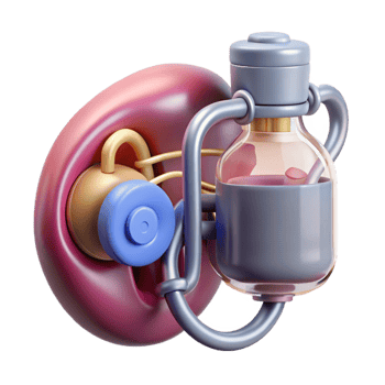 reflective spectacular Ultra-detailed, concept art style, isolated cutout biomechanical kidney with nanite filtration system and waste disposal port with Transparent Background elite png