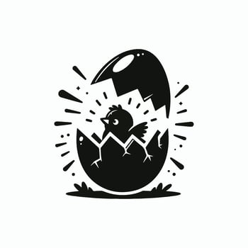 Hatching Chick from Cracked Egg Silhouette vector