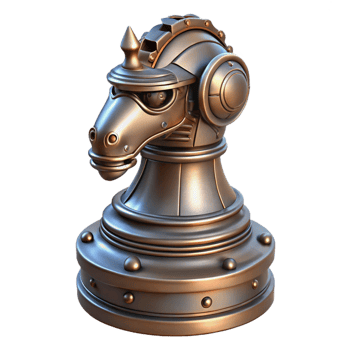 hypnotic urban Steampunk chess piece knight with intricate metalwork with Transparent Background handcrafted png