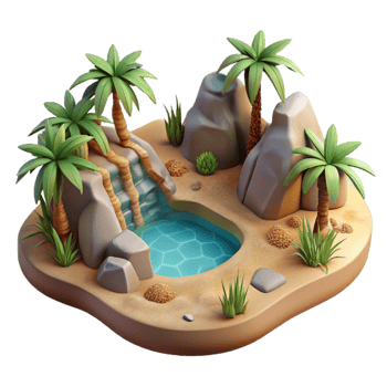 beautiful modern Sparkling Oasis Isolated in Desert Gorge original png