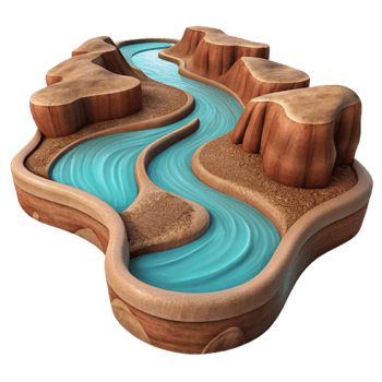 dramatic minimalist Sparkling River Cutout Winding Through Desert Canyon high quality png