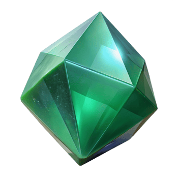 splendid dramatic surreal Professional render, ultra-detailed, isolated cutout of a single, raw emerald crystal with Transparent Background sharp png