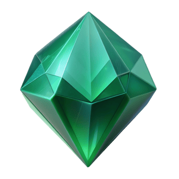 bold beautiful Professional render, ultra-detailed, isolated cutout of a single, raw emerald crystal with Transparent Background gallery standard png
