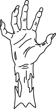 Undead Zombie Hand Reaching Up - Halloween Line Art Illustration vector
