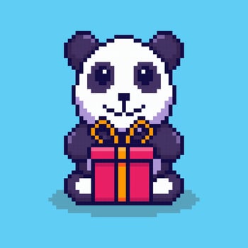 Pixel art Panda with Gift Box game asset design vector